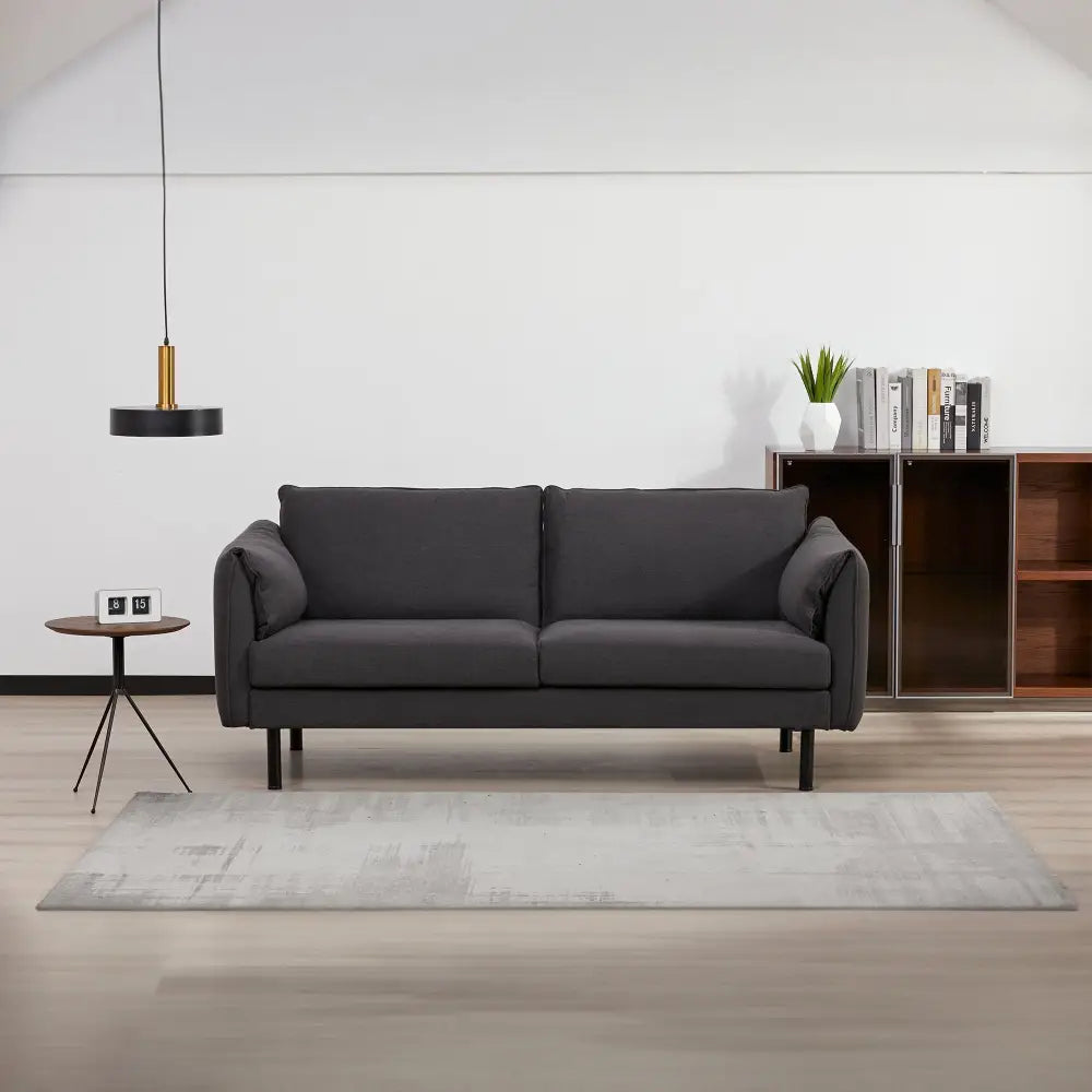 Channel 3 Seater Fabric Sofa Lounge Couch Charcoal - Furniture > Sofas