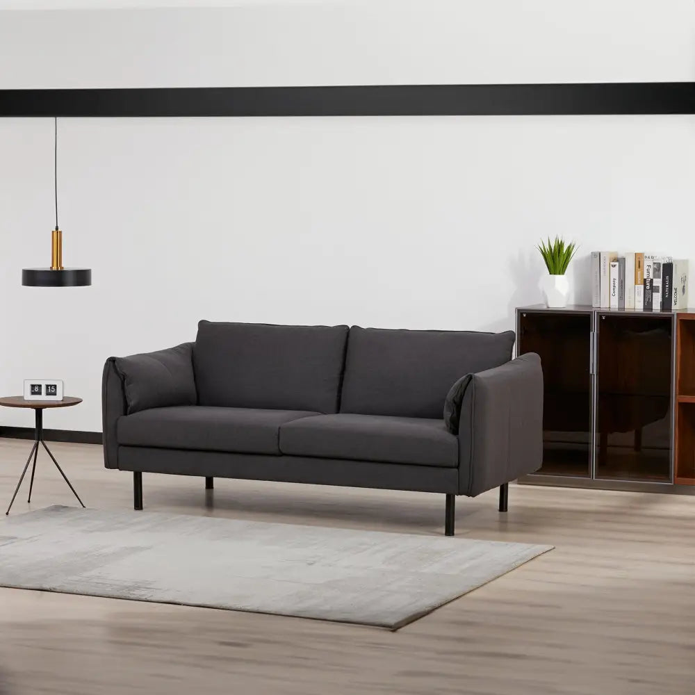 Channel 3 Seater Fabric Sofa Lounge Couch Charcoal - Furniture > Sofas