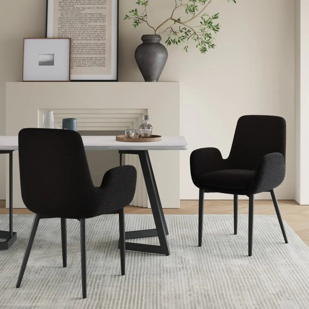 Charcoal Embrace Boucle - teddy Sherpa Fabric Armchair Set - Furniture > Dining > Kitchen & Dining Chairs
