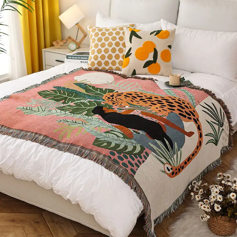 Cheetah Girl INS-Style Illustrated Line Blanket - Multi-Use Design - Home & Garden > Bedding > Blankets & Throws