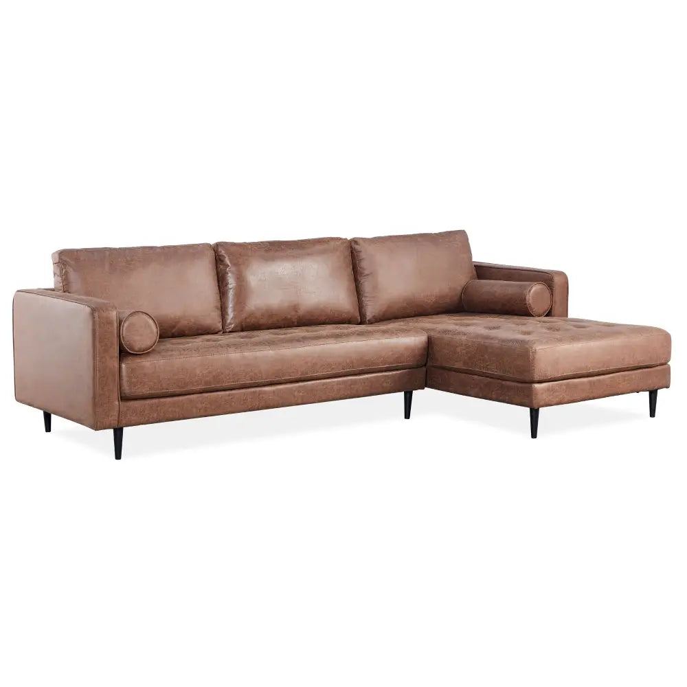 Chelsea 2 Seater Sofa Fabric Lounge Couch with RHF Chaise Dark Brown - Furniture > Sofas