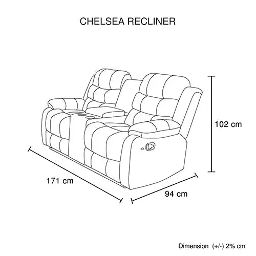 Chelsea 2R Seater Finest Leatherette Recliner Feature Console LED Light Ultra Cushioned - Furniture > Bar Stools &