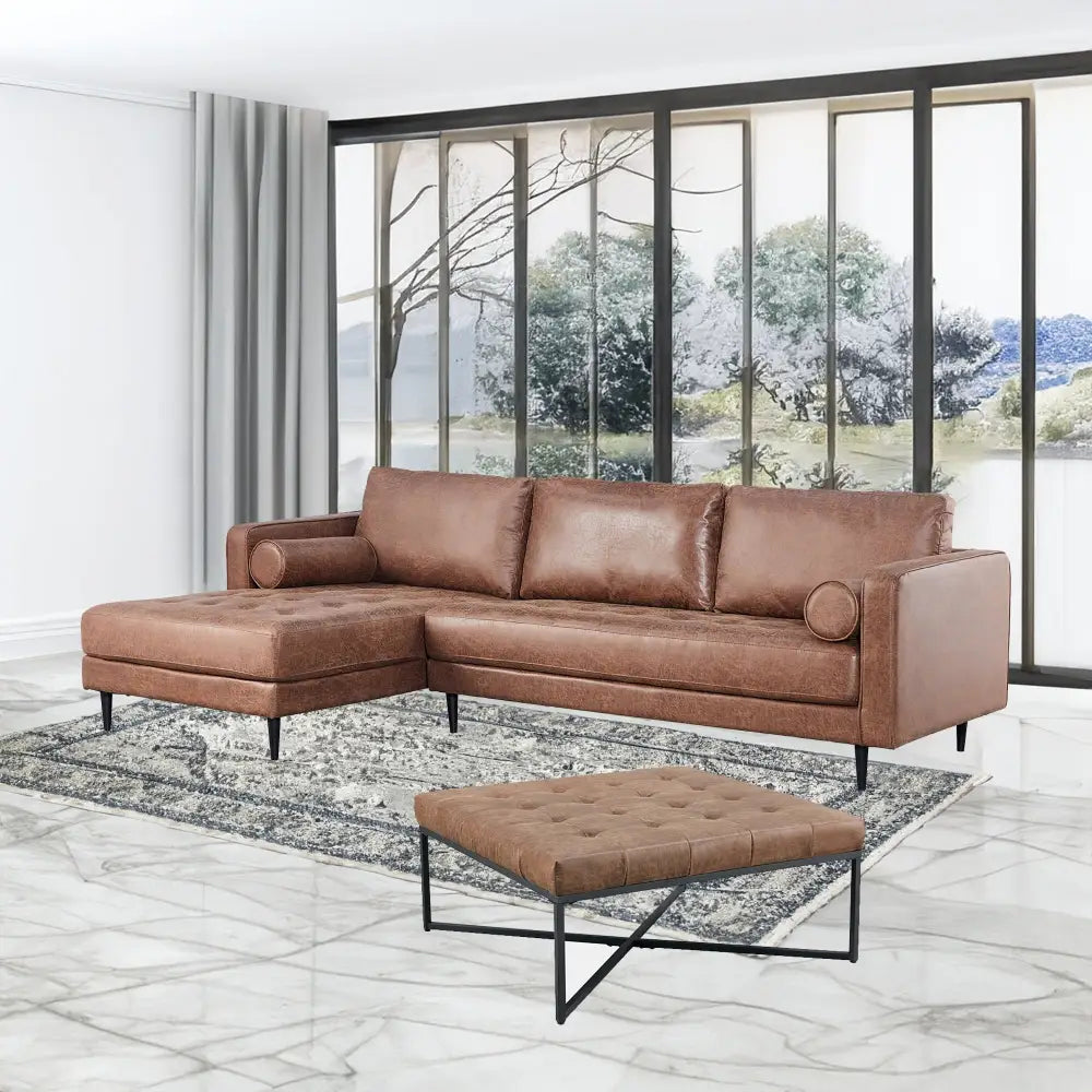 Chelsea Fabric Square Ottoman Footstool Bench Dark Brown - Furniture > Sofas