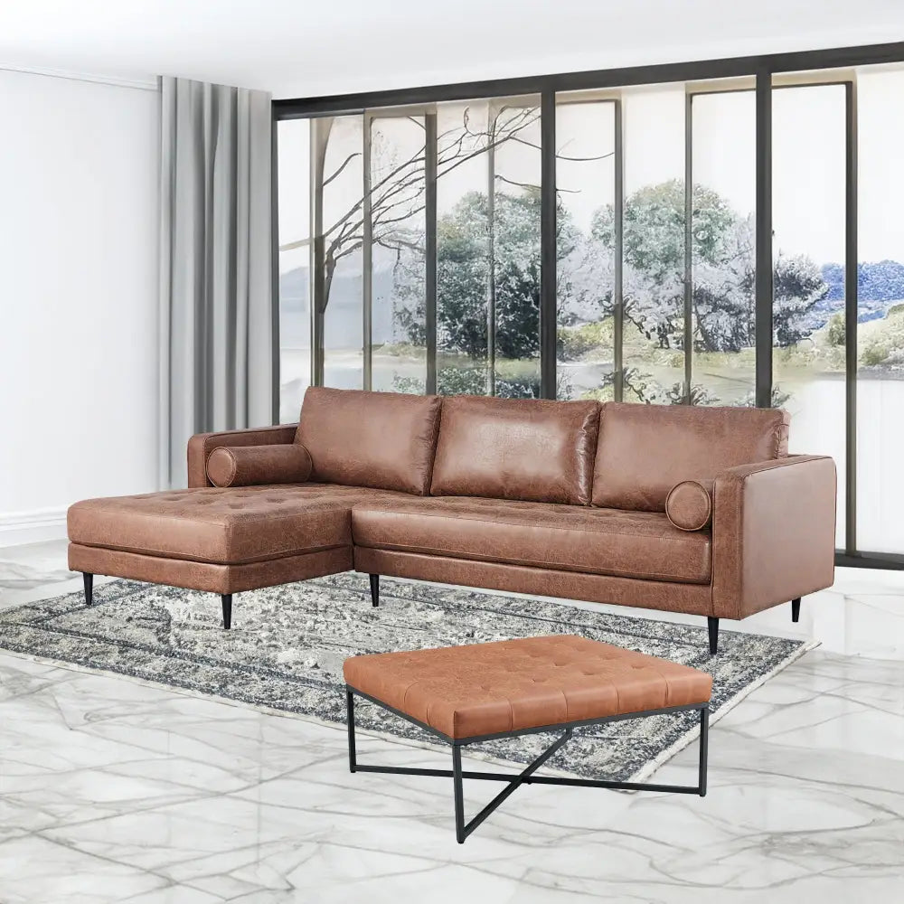 Chelsea Fabric Square Ottoman Footstool Bench Light Brown - Furniture > Sofas