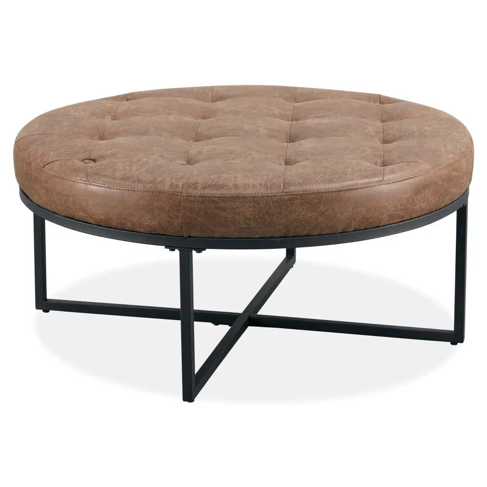 Chelsea Round Ottoman Footstool Bench Dark Brown - Furniture > Sofas