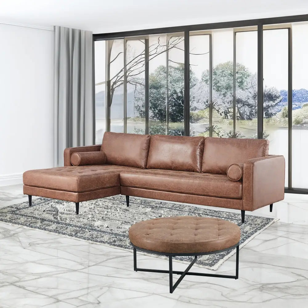 Chelsea Round Ottoman Footstool Bench Dark Brown - Furniture > Sofas