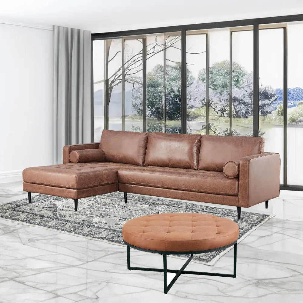Chelsea Round Ottoman Footstool Bench Light Brown - Furniture > Sofas