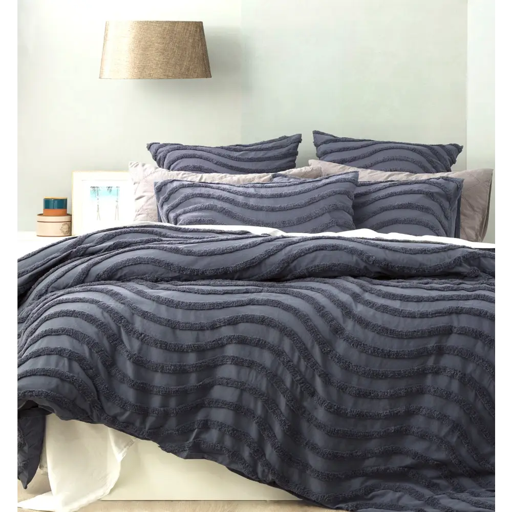 Chenille Wave 100% Cotton Vintage Washed Blue Tufted European Pillowcase by Cloud Linen - Home & Garden > Bedding >