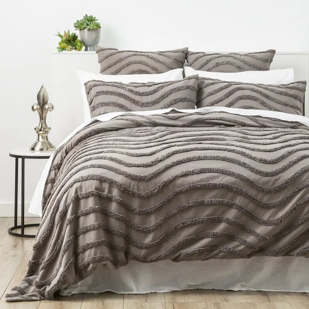 Chenille Wave 100% Cotton Vintage Washed Grey Tufted European Pillowcase by Cloud Linen - Home & Garden > Bedding >