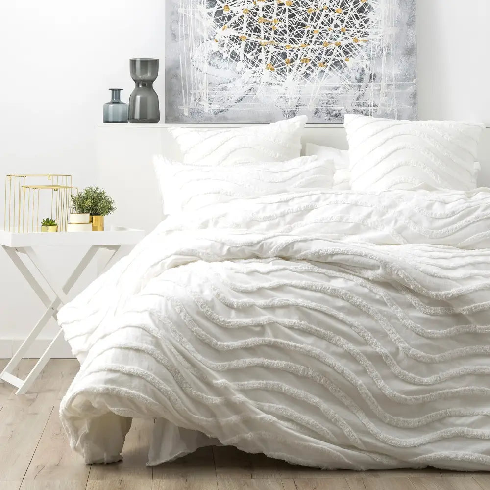 Chenille Wave 100% Cotton Vintage Washed White Tufted European Pillowcase by Cloud Linen - Home & Garden > Bedding >