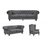 Chesterfield Tufted Lounge Set - Charcoal Grey - Furniture > Sofas > Sofas & Sofa Beds