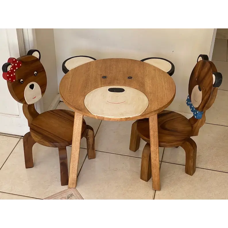 Children’s furniture Set Bear Table and 2 Chairs -natural wood handmade and solid build - Baby & Kids > Kid’s Furniture