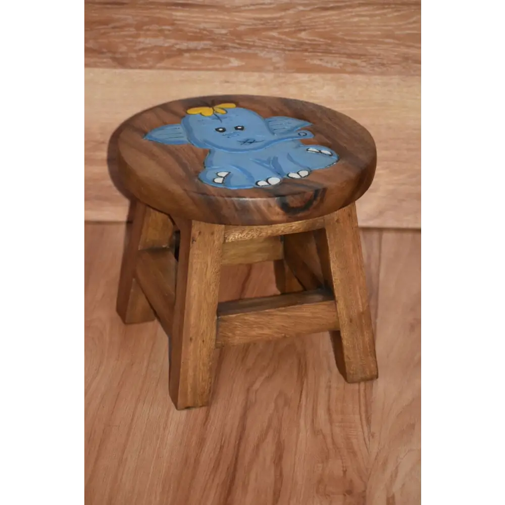 Children’s Wooden Stool Blue Baby ELEPHANT Themed Chair Toddlers Step sitting Stool - Baby & Kids > Kid’s Furniture