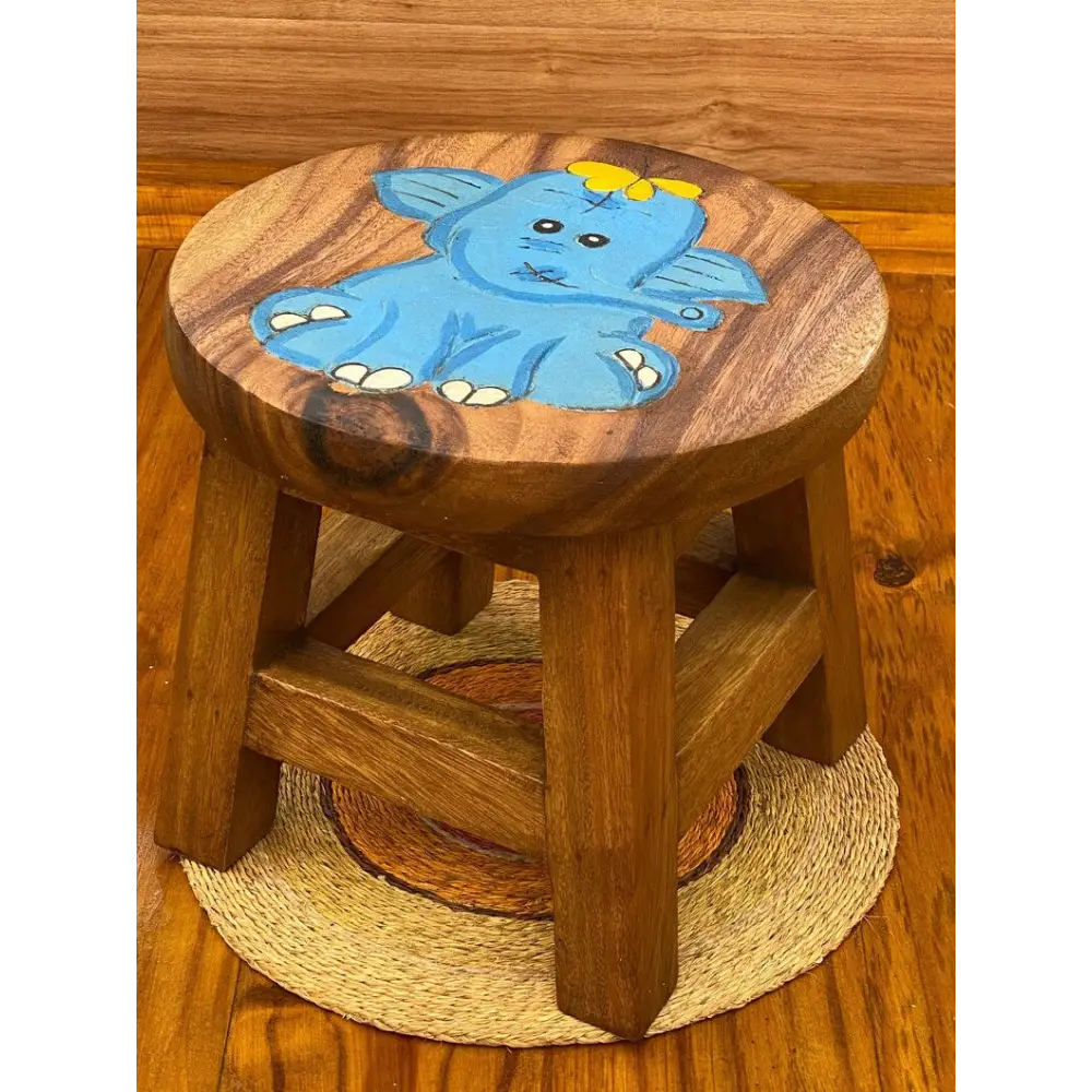 Children’s Wooden Stool Blue Baby ELEPHANT Themed Chair Toddlers Step sitting Stool - Baby & Kids > Kid’s Furniture