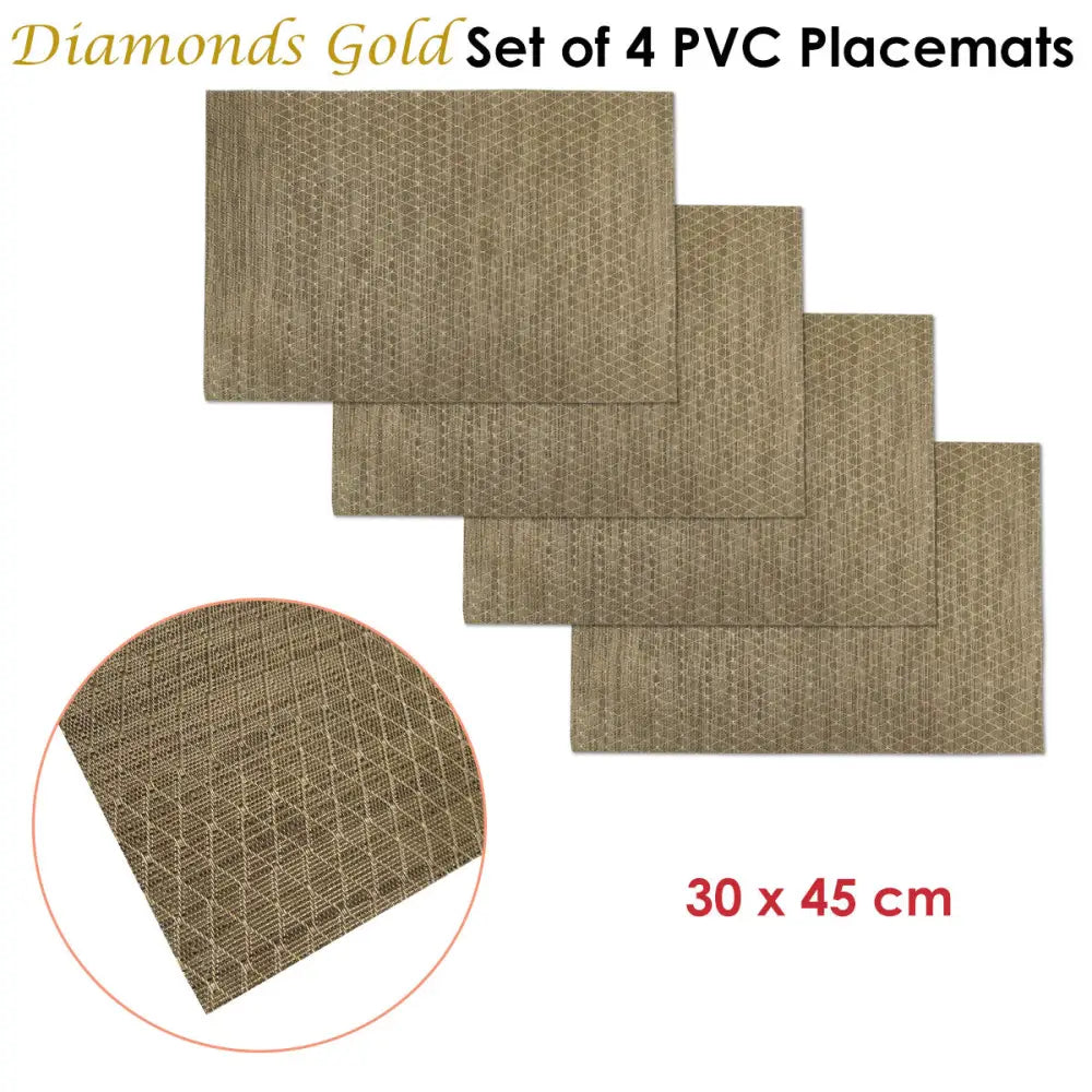 Choice Set of 4 PVC Table Placemats Diamonds Gold - Home & Garden > Kitchenware
