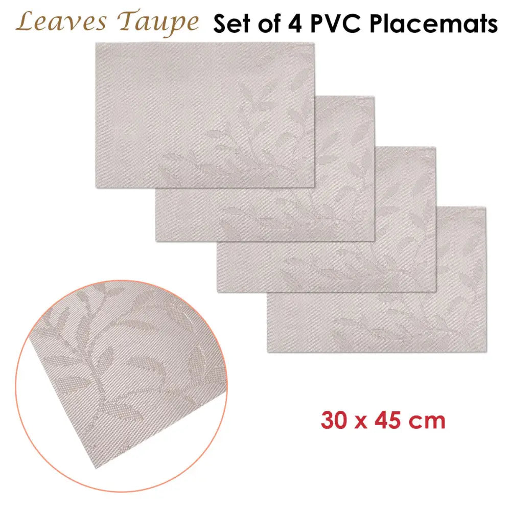 Choice Set of 4 PVC Table Placemats Leaves Taupe - Home & Garden > Kitchenware