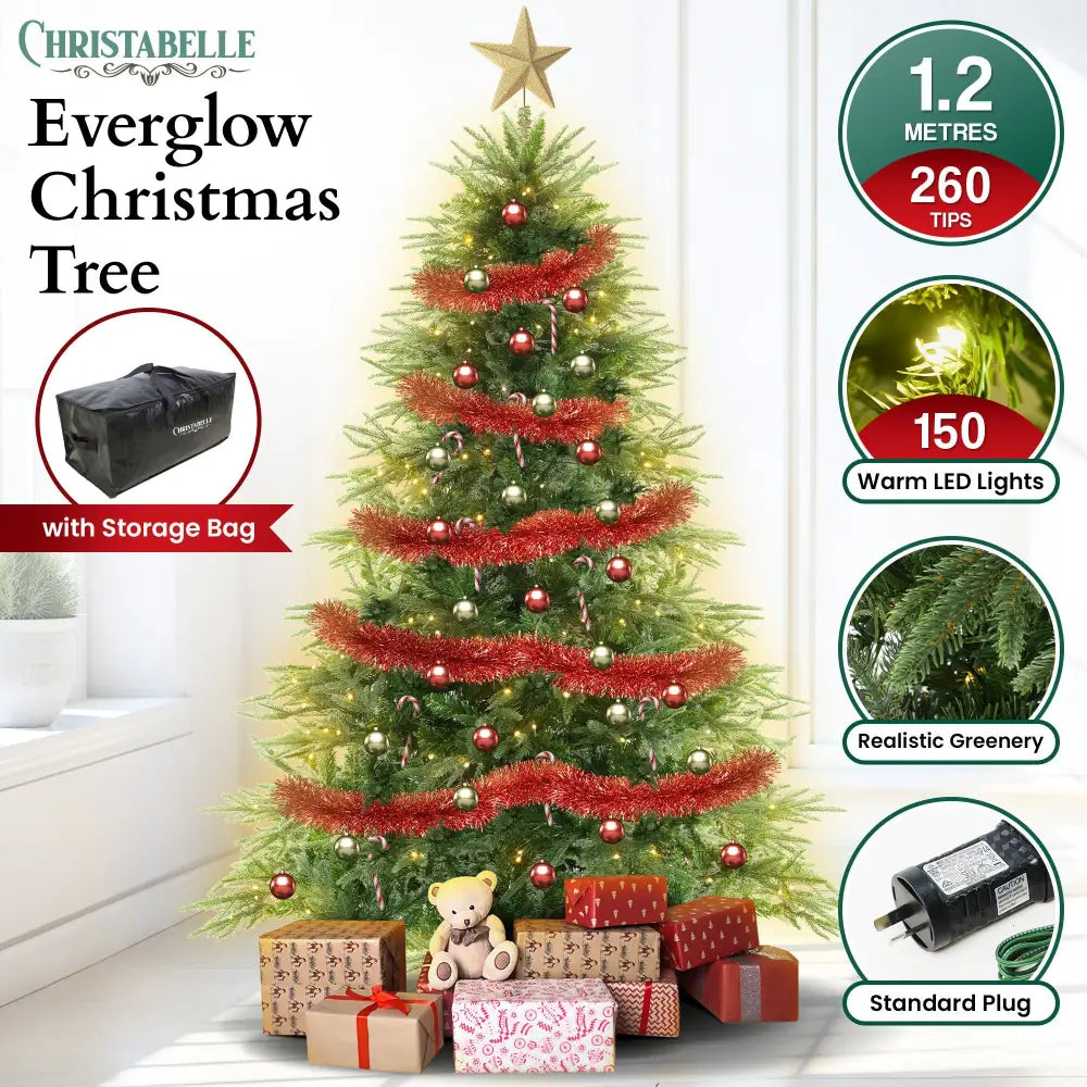 Christabelle 1.2m Prelit Everglow Fir Christmas Tree with 150 LED Lights - Occasions > Christmas > Christmas Trees