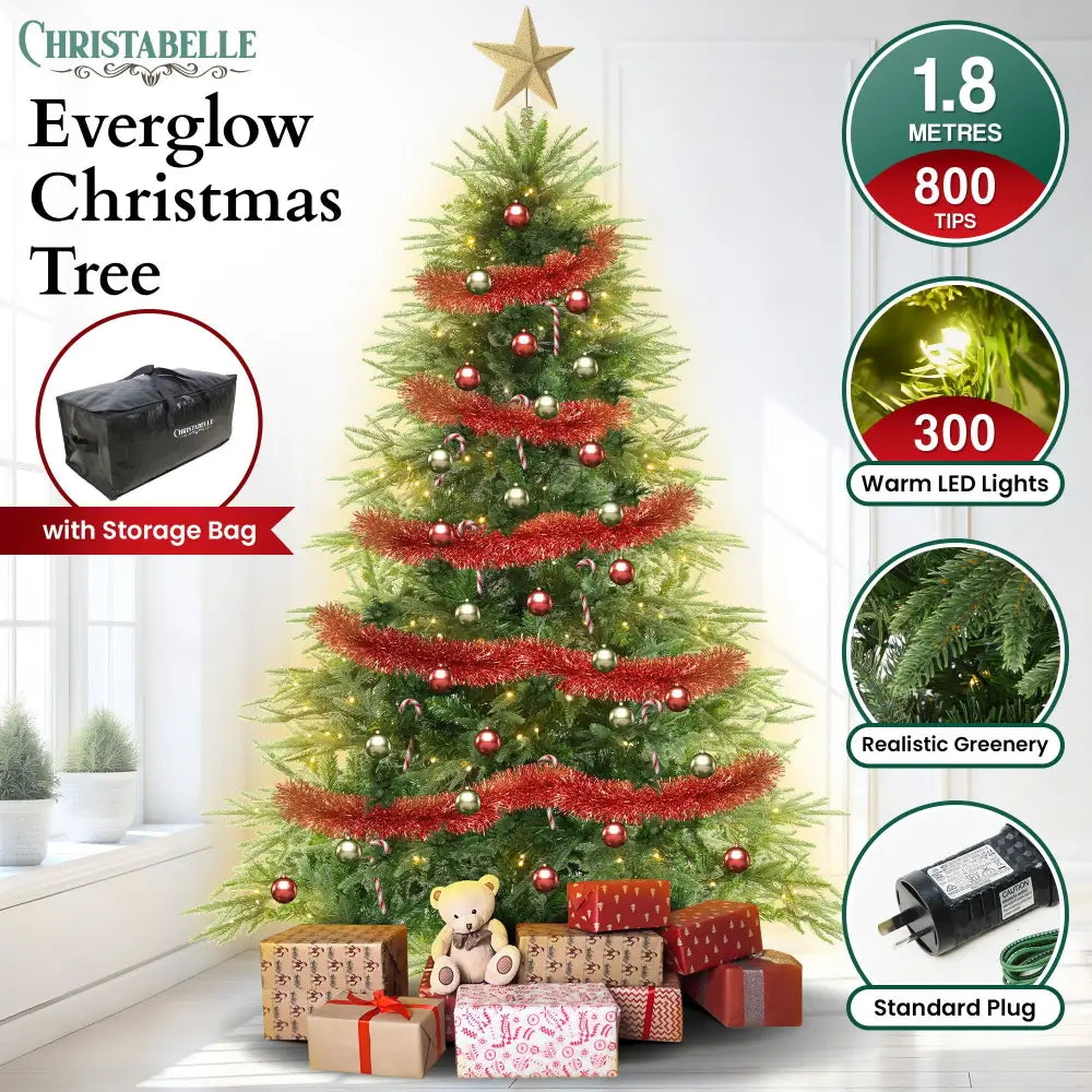 Christabelle 1.8m Prelit Everglow Fir Christmas Tree With 300 Led Lights - Occasions > Christmas > Christmas Trees