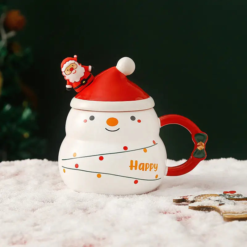 Christmas Cup Gift Box Ceramic Mug Set Mug Gift Set Christmas Coffee Cup(Snowman) - Occasions > Christmas > Christmas