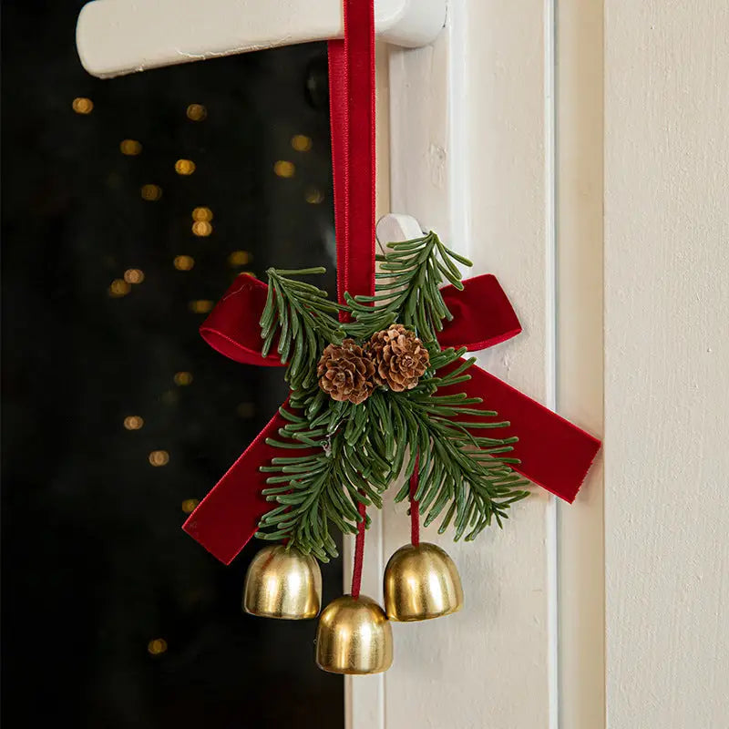 Christmas Door Hanging Ornament with Pinecones Bells and Red Ribbon – 16x11cm Festive Decor（2 PCS）） - Occasions