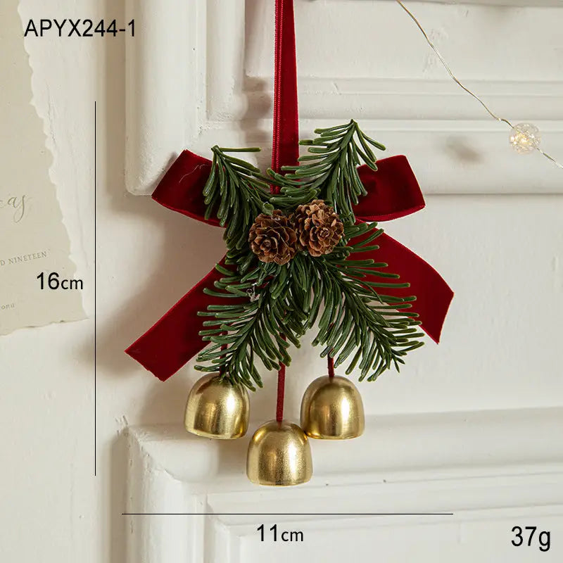 Christmas Door Hanging Ornament with Pinecones Bells and Red Ribbon – 16x11cm Festive Decor（2 PCS）） - Occasions