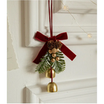 Christmas Hanging Ornament with Pinecones Bells and Velvet Bow - 14x10cm Festive Decoration(3 PCS) - Occasions >
