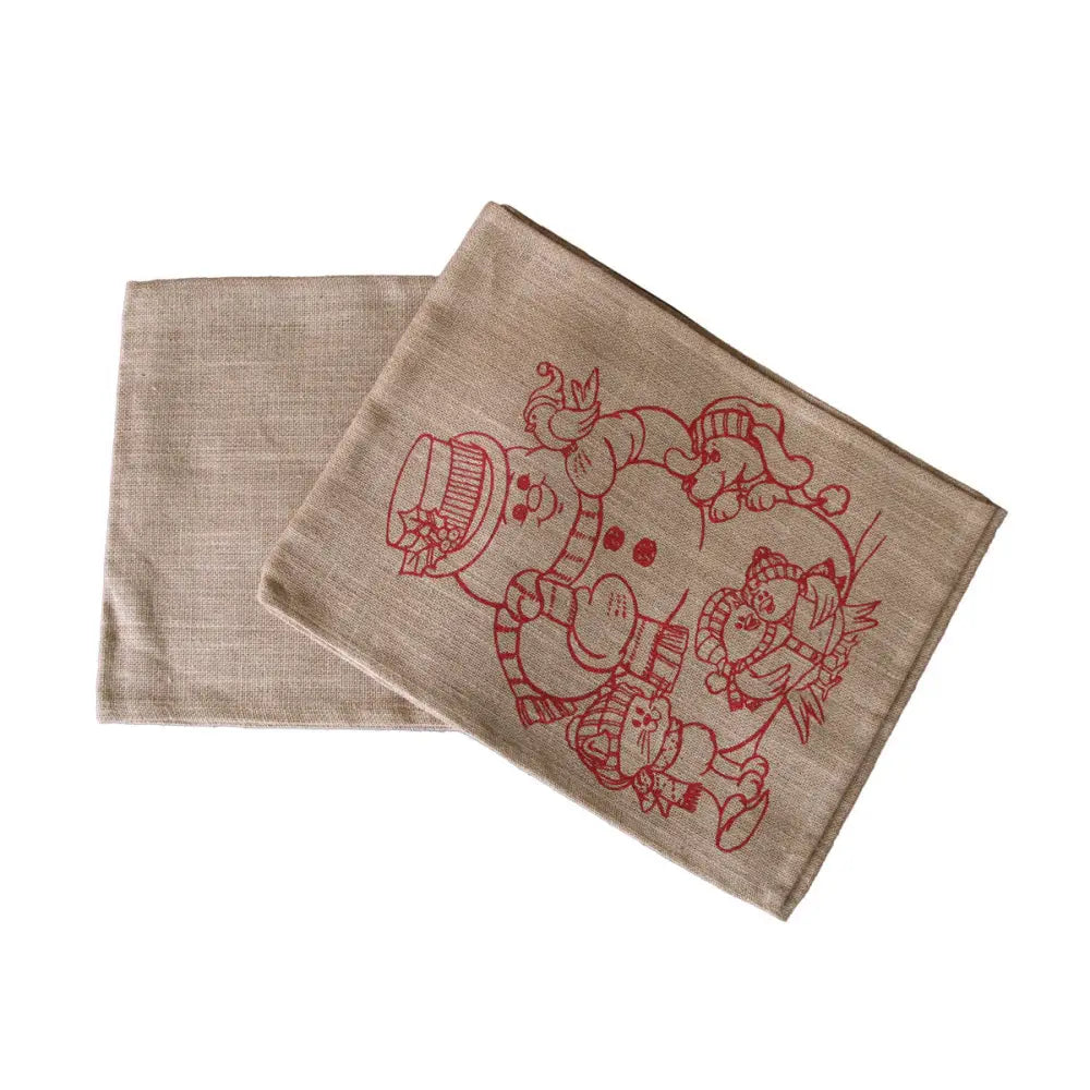 Christmas Jute Woven Taupe Table Runner 33 x 180cm Snowman - Home & Garden > Kitchenware