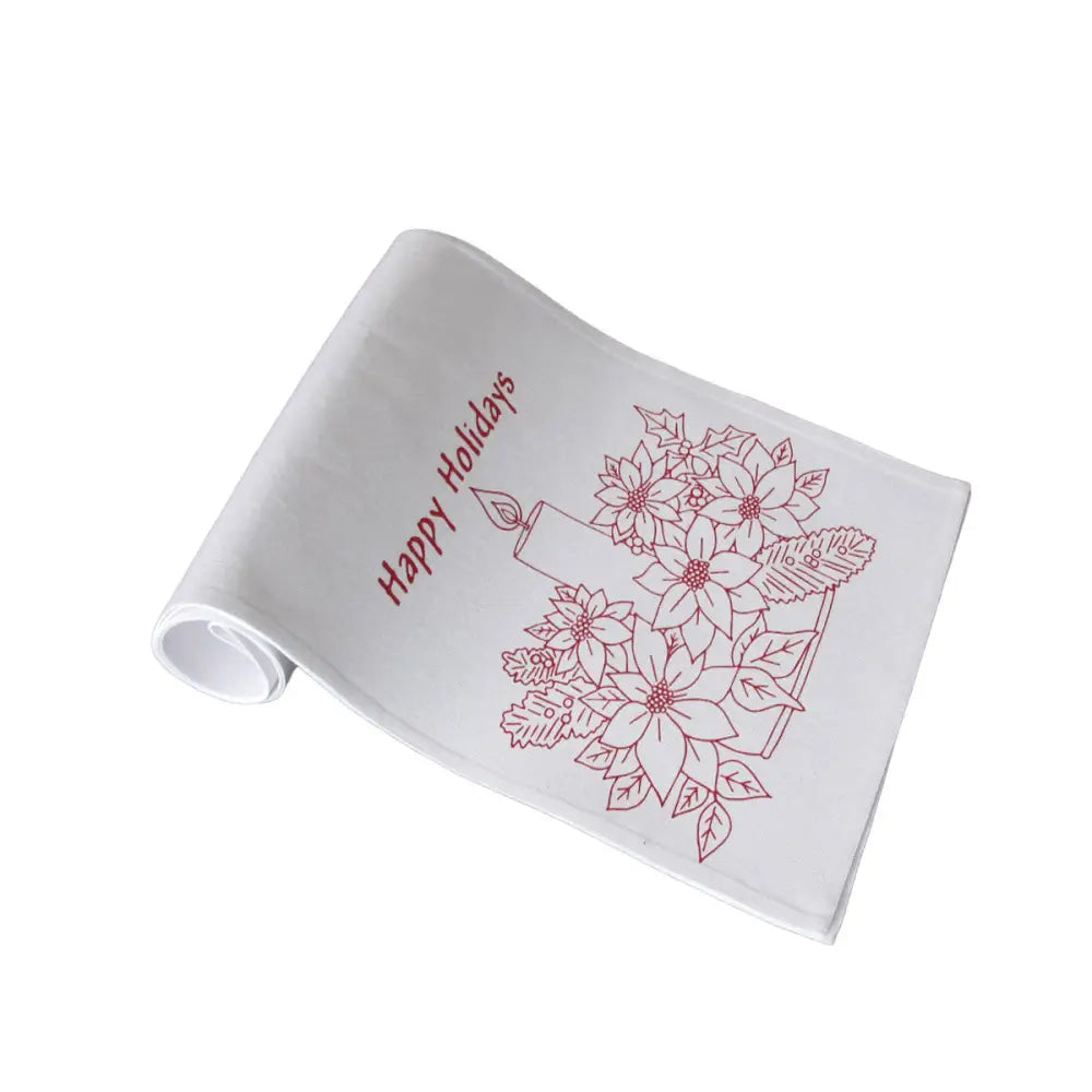 Christmas Print White Table Runner 33 x 180cm Happy Holidays - Home & Garden > Kitchenware