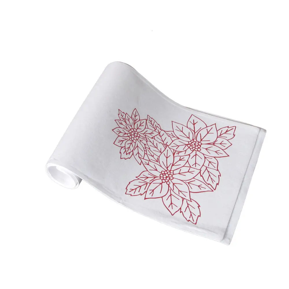 Christmas Print White Table Runner 33 x 180cm Poinsettia - Home & Garden > Kitchenware
