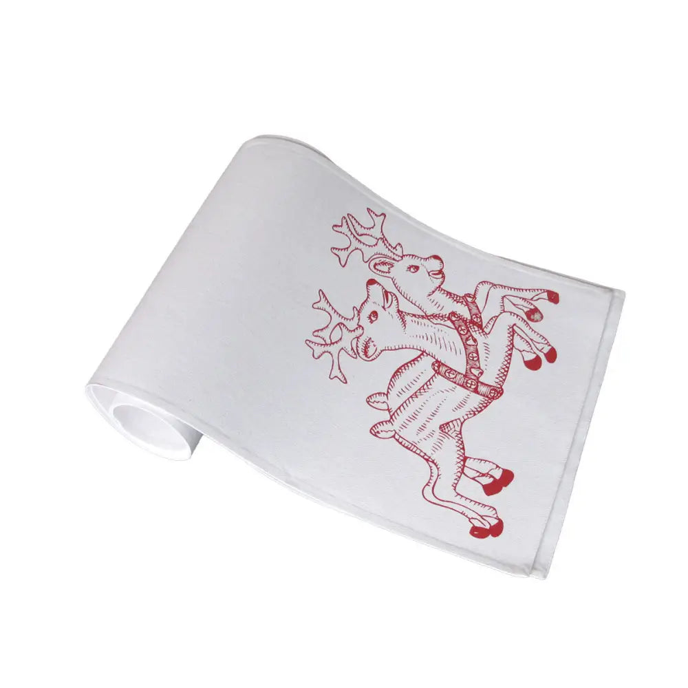 Christmas Print White Table Runner 33 x 180cm Reindeers - Home & Garden > Kitchenware