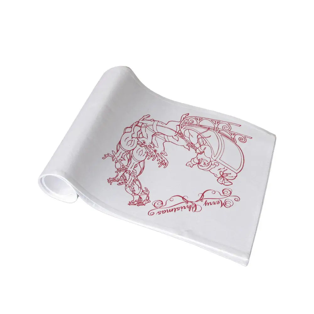 Christmas Print White Table Runner 33 x 180cm Sleigh - Home & Garden > Kitchenware