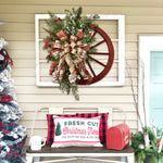 Christmas Red Wooden Wheel Wreath Front Door Hanging Garland Wall Decor(30*30cm) - Occasions > Christmas > Christmas
