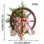 Christmas Red Wooden Wheel Wreath Front Door Hanging Garland Wall Decor(40*40cm) - Occasions > Christmas > Christmas