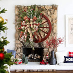 Christmas Red Wooden Wheel Wreath Front Door Hanging Garland Wall Decor(30*30cm) - Occasions > Christmas > Christmas