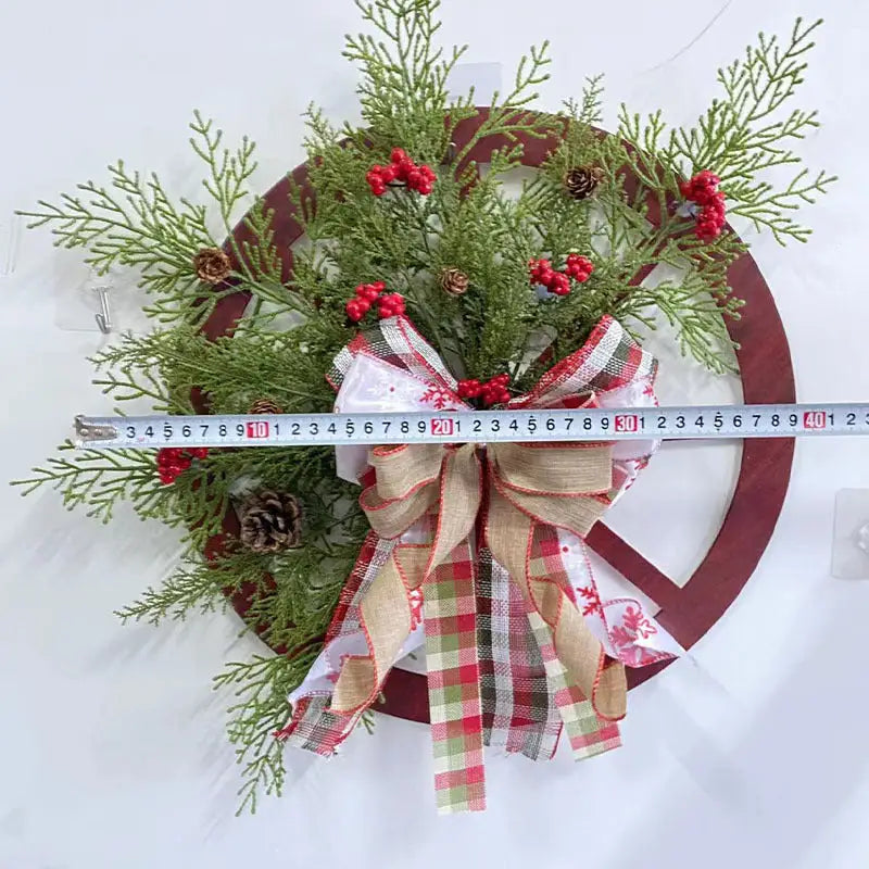 Christmas Red Wooden Wheel Wreath Front Door Hanging Garland Wall Decor(40*40cm) - Occasions > Christmas > Christmas