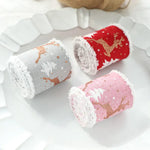 Christmas-Themed Decorative Wired Ribbon Burlap– Reindeer and Tree Print Rolled Fabric Set,Diameter 6.8 cm length 2
