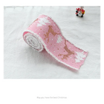 Christmas-Themed Decorative Wired Ribbon Burlap– Reindeer and Tree Print Rolled Fabric Set,Diameter 6.8 cm length 2