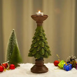 Christmas Tree Candle Holder - Rustic Resin Pillar Stand 12cm Festive Decoration - Occasions > Christmas > Christmas