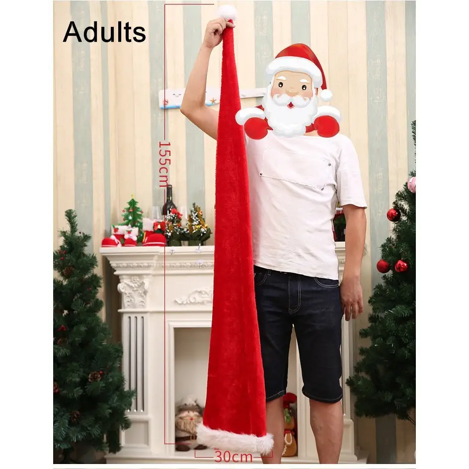 Christmas Unisex Adults Kids Novelty Hat Xmas Party Cap Santa Costume Dress Up Long Santa Hat (Adults) - Occasions >