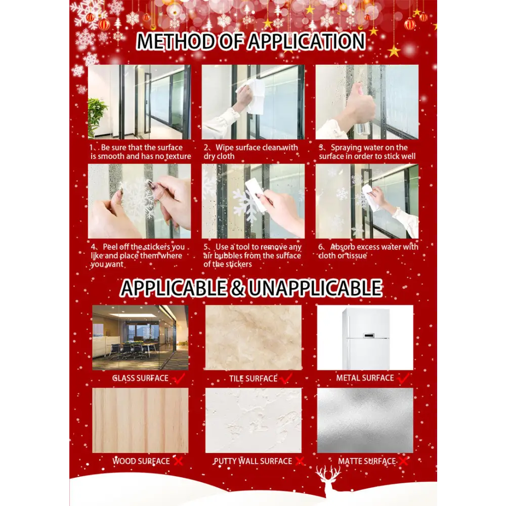 Christmas Window Stickers - Festive Santa Claus Penguin and Reindeer Decals for Holiday Home Decor - 2 Set of 16 Sheets