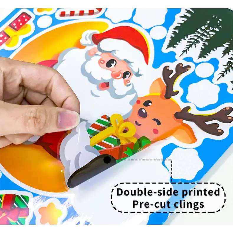 Christmas Window Stickers - Festive Santa Claus Penguin and Reindeer Decals for Holiday Home Decor - 2 Set of 16 Sheets
