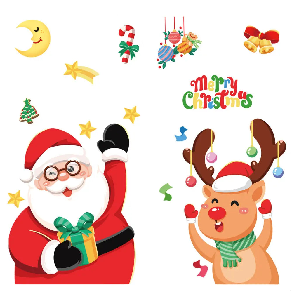 Christmas Window Stickers - Festive Santa Claus Penguin and Reindeer Decals for Holiday Home Decor - 2 Set of 16 Sheets