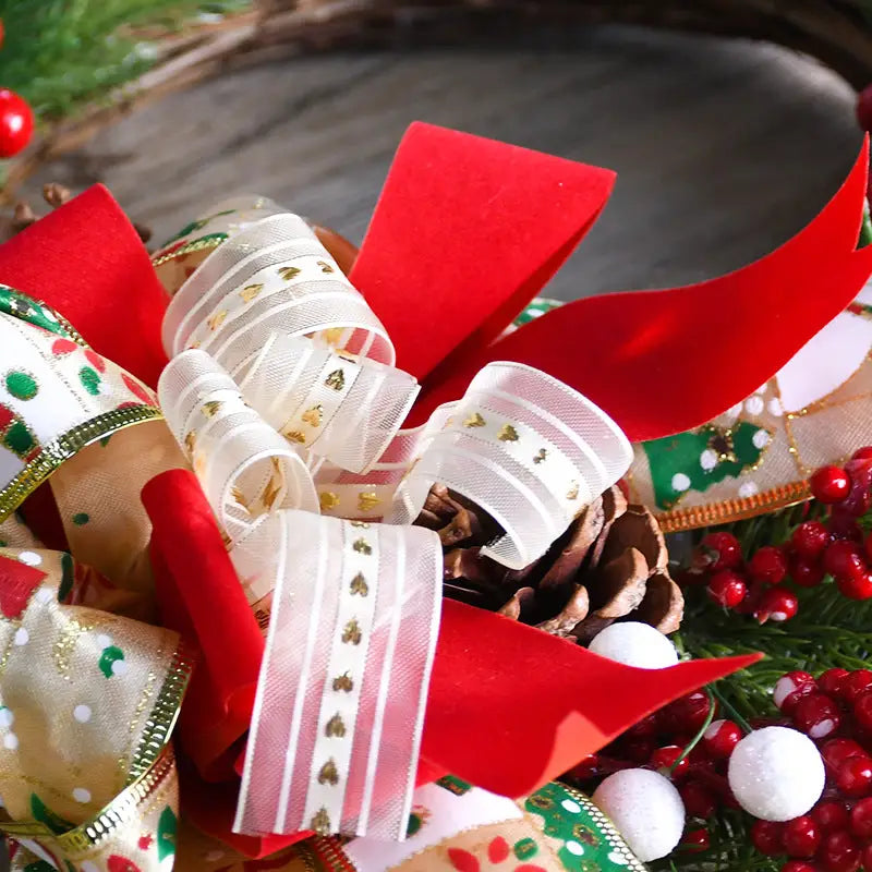 Christmas Wreath with Pine Cones Red Berries and Festive Bow - 40cm Holiday Door Decor - Occasions > Christmas >