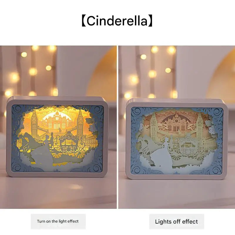 Cinderella 3D Paper Carving Night Light - USB Or Battery Powered Decorative Bedside Lamp | Atmosphere Lamp for Bedroom