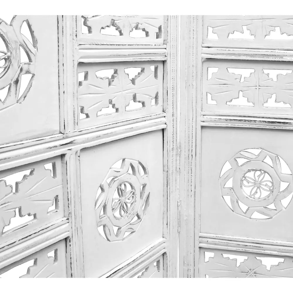 Circle Jali 4 Panel Room Divider Screen Privacy Shoji Timber Wood Stand - White - Furniture > Bedroom > Room Dividers