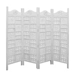 Circle Jali 4 Panel Room Divider Screen Privacy Shoji Timber Wood Stand - White - Furniture > Bedroom > Room Dividers