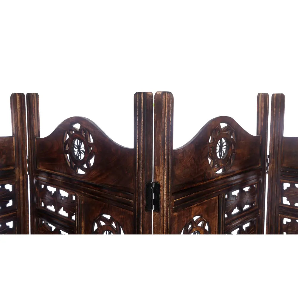 Circle Jali 4 Panel Room Divider Screen Privacy Shoji Timber Wood Stand - Burnt - Furniture > Bedroom > Room Dividers