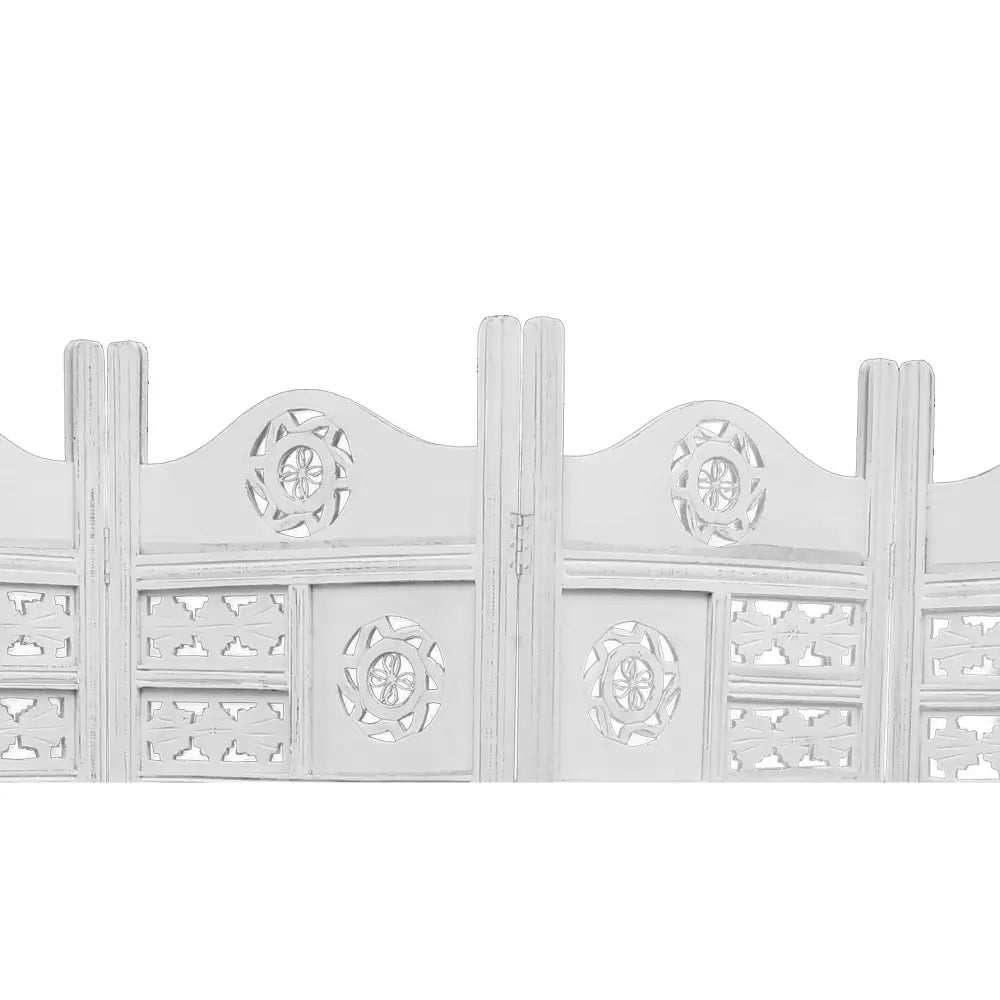 Circle Jali 4 Panel Room Divider Screen Privacy Shoji Timber Wood Stand - White - Furniture > Bedroom > Room Dividers