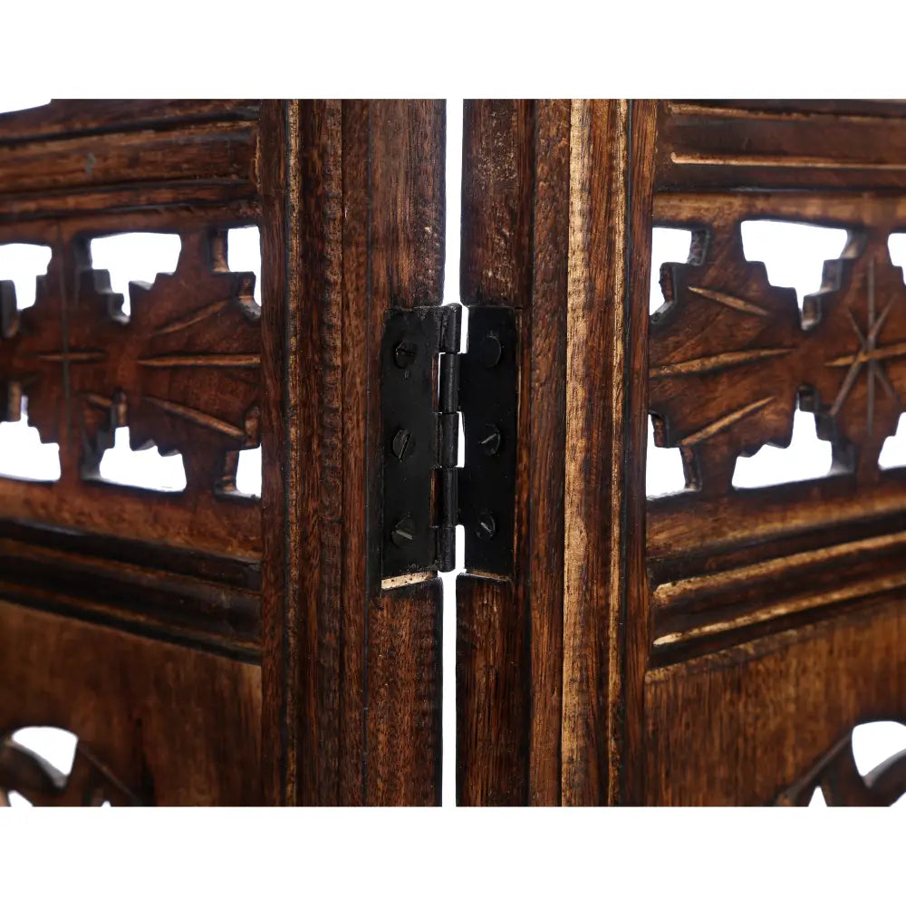 Circle Jali 4 Panel Room Divider Screen Privacy Shoji Timber Wood Stand - Burnt - Furniture > Bedroom > Room Dividers