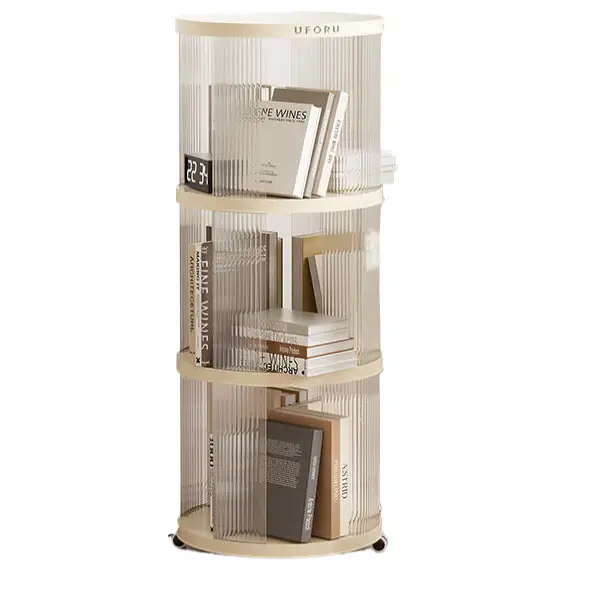 Circular storage bookshelf with swivel wheels three layers - Furniture > Living Room > Bookcases & Shelves